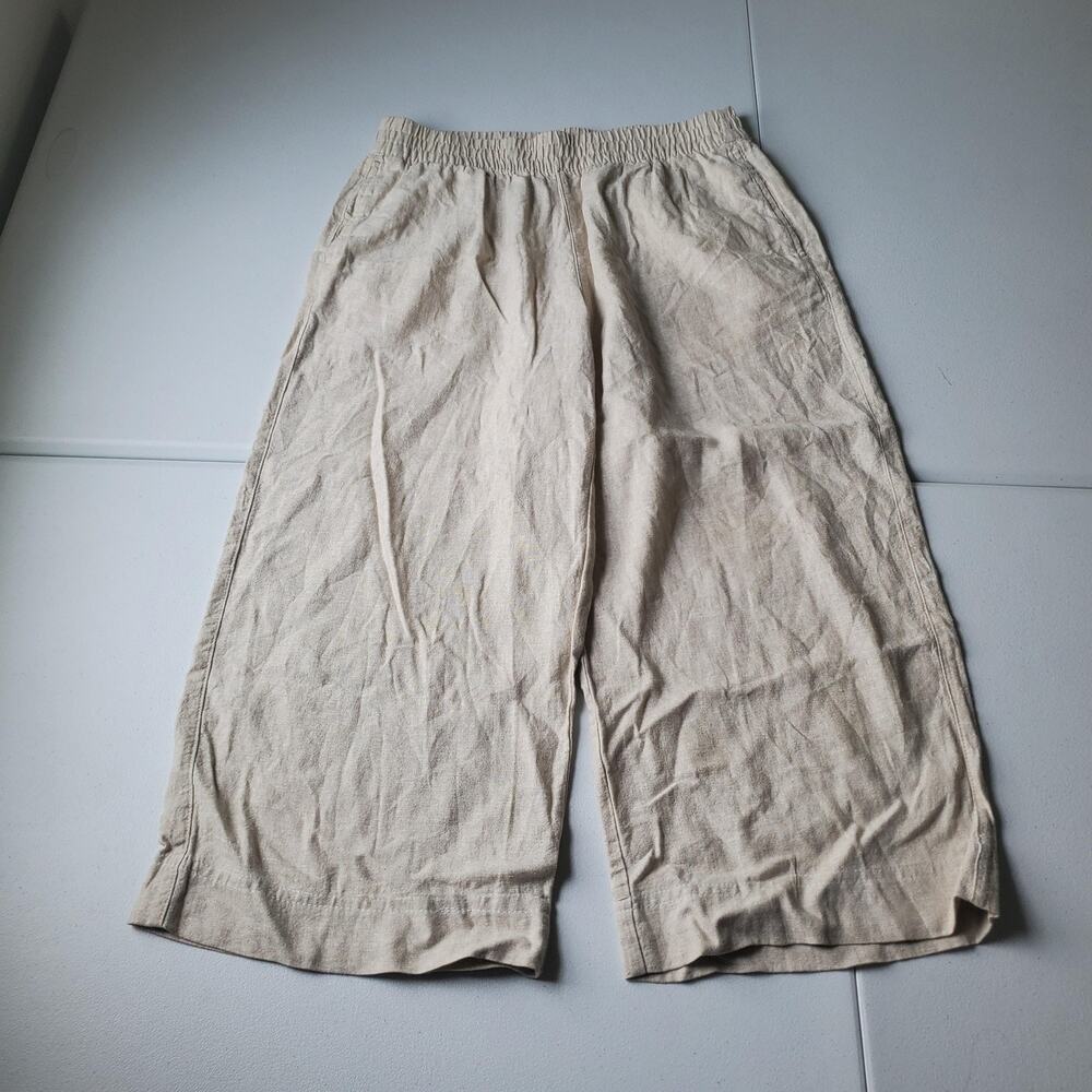 Old Navy Pants Womens M Beige Linen Wide Leg High Rise Crop Pull On Summer
